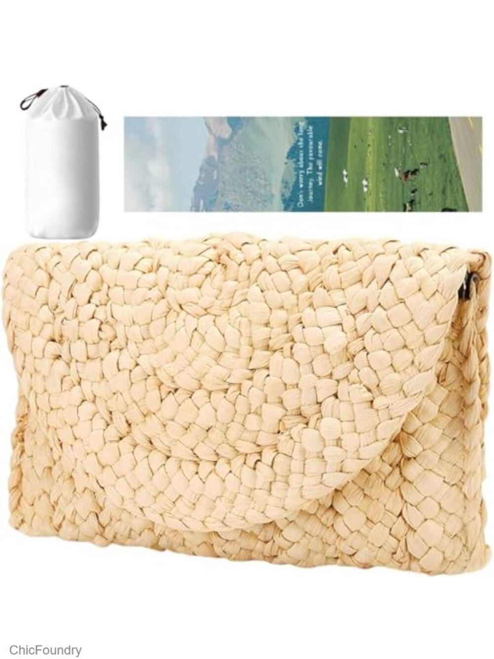Natural Straw Envelope Clutch Purse Summer Beach Handbag